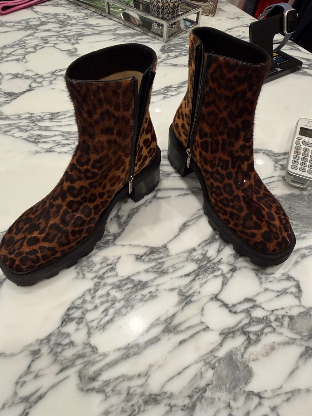 Jimmy Choo Leopard Print Platform Ankle Boots - Brown/Black